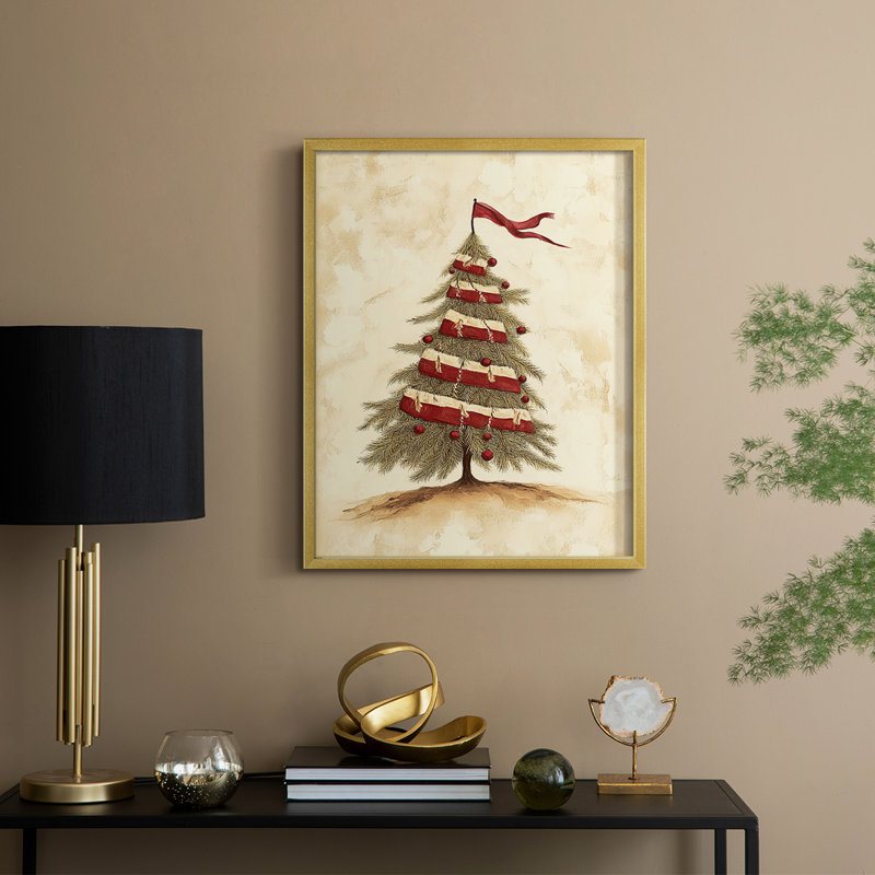 «Christmas Holiday Art CDLV III», reproduction encadrée - bois massif, H 30 po x l 24 po, Doré