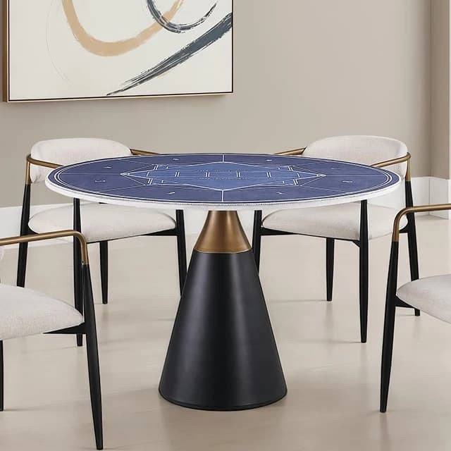 Table de salle à manger ronde Hobro avec pied central, finition noire pour salle à manger R