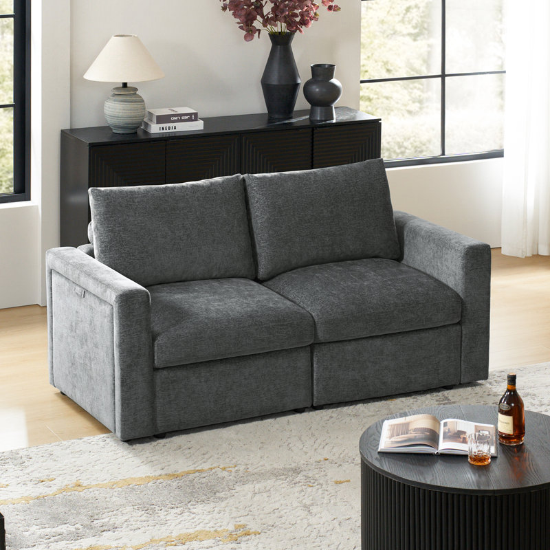 Doulyn 2 Piece Storage Sectional Sofa With Multi-Functional Armrests, Gray