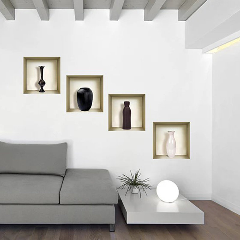 Décalcomanie 3D Niche 3D - 4 pièces | Facile à appliquer, superbes autocollants décoratifs pour la maison et le bureau