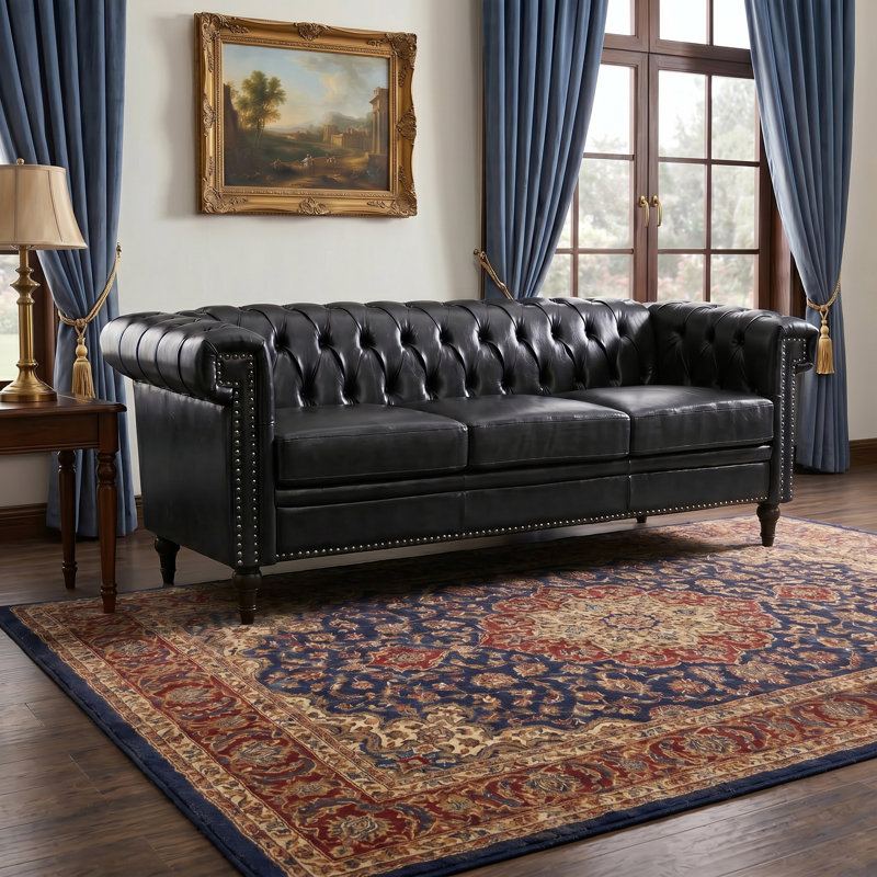 83.66'' Faux Leather Sofa, Black 