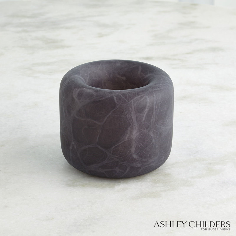 Alabaster Ring Bowl-Grey-Tall, Grey