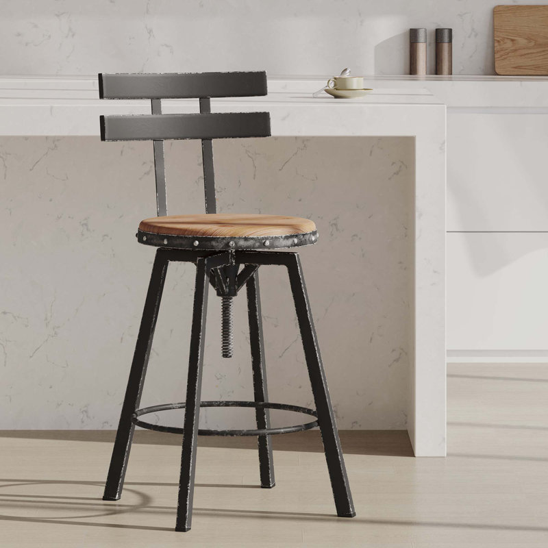 Industrial-Style Height-Adjustable Bar Stool