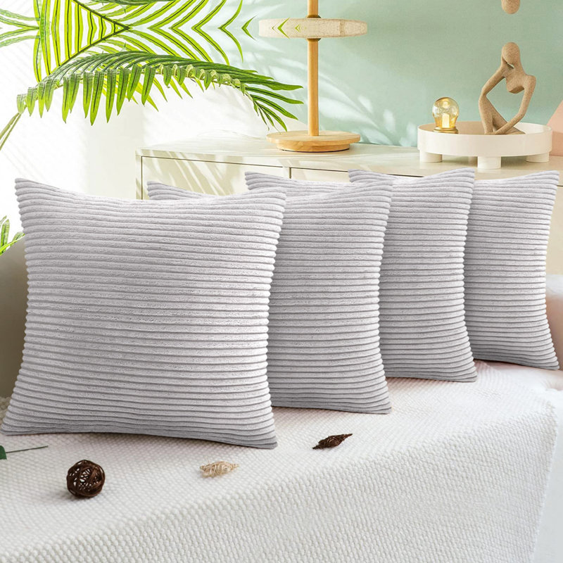 Striped Square Scatter Crushed Velvet Cushion Cover (Set of 4), Silver