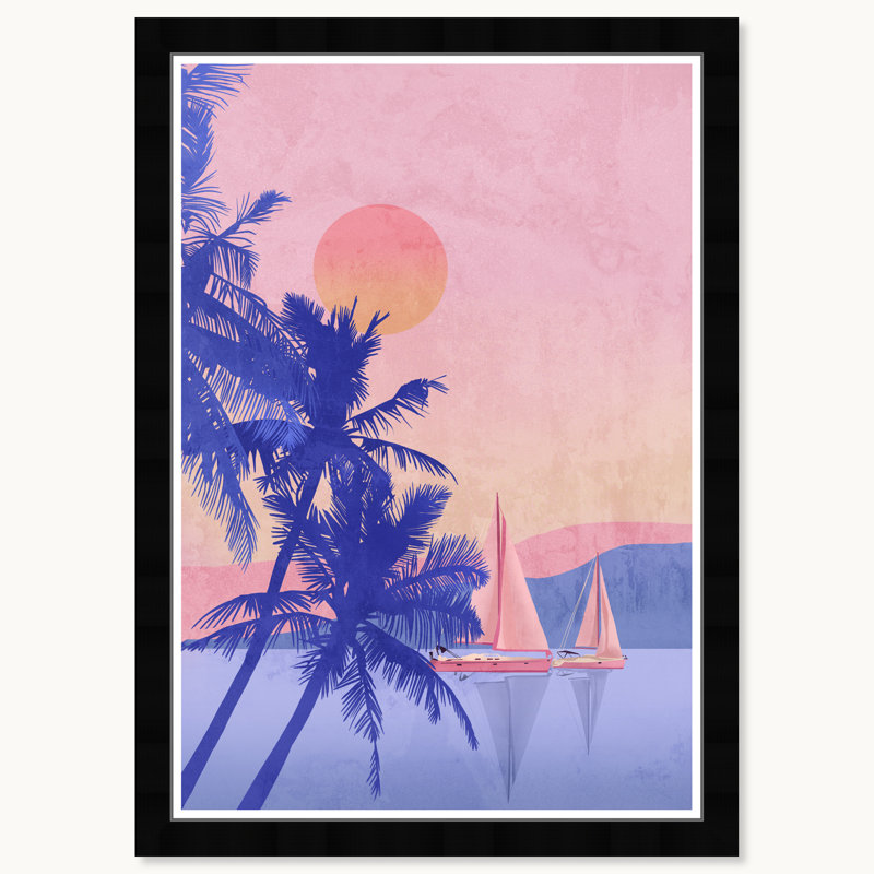 Coral Coastal Sailing Print in Black Satin Frame, 21" x 15"