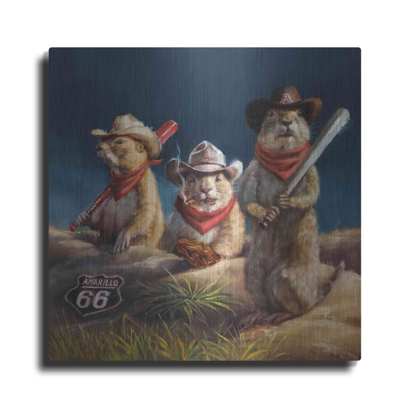 Amarillo Sod Poodles par Lucia Heffernan - peinture sur métal sans cadre, H 12 po x l 12 po x P 0,13 po