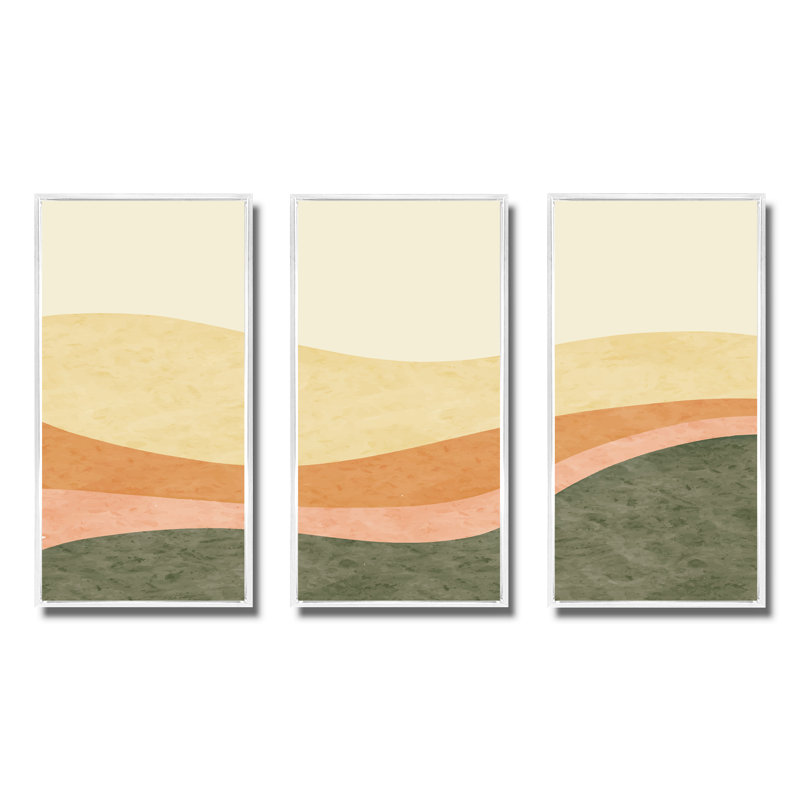 «Minimalistic Retro Landscape II», reproduction de cadre flottant sur toile 3 pièces, Cadre blanc, H 32 po x l 48 po x P 1 po