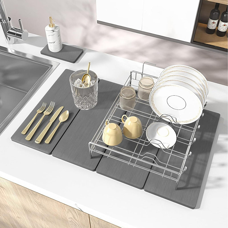 Tapis de cuisine en pierre - gris - Diatomite, tapis de cuisine à séchage rapide pour tasses, plats et bouteilles