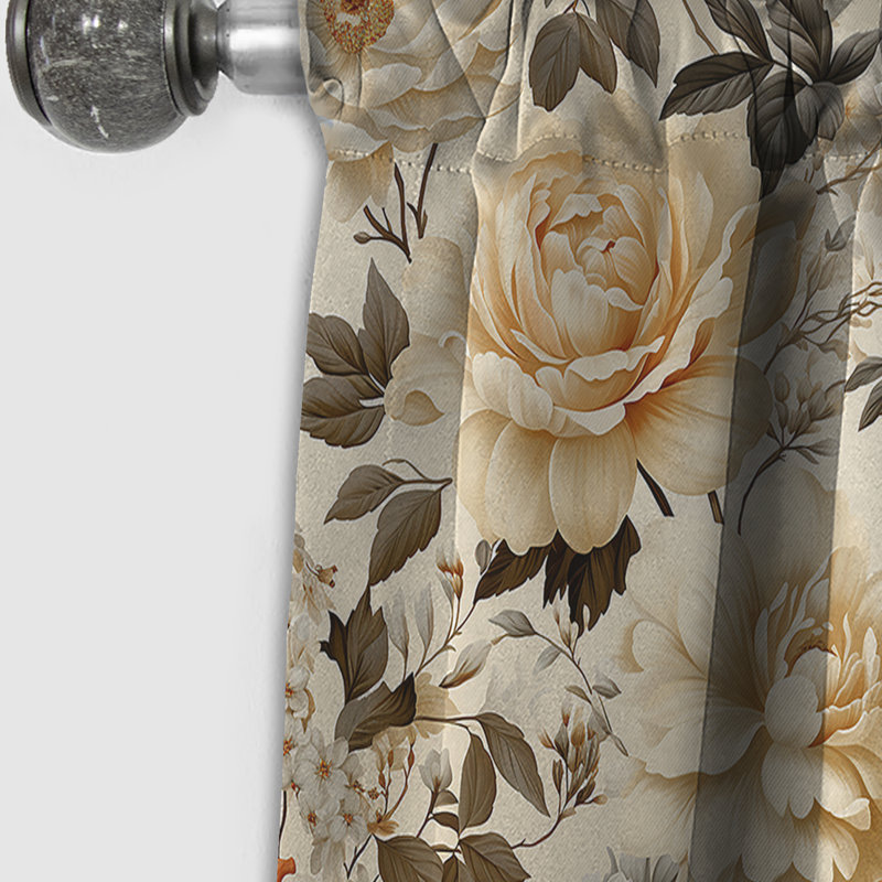 Harmonie de fleurs maison de campagne beige rétro - rideau occultant - 1 panneau, L 52 po x L 108 po