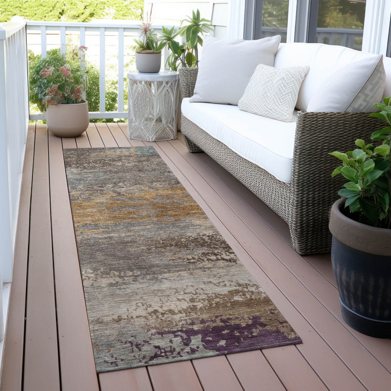 Tapis intérieur / extérieur brun lavable à la machine Xhevrie, Tapis de couloir 2 pi 3 po x 7 pi 6 po
