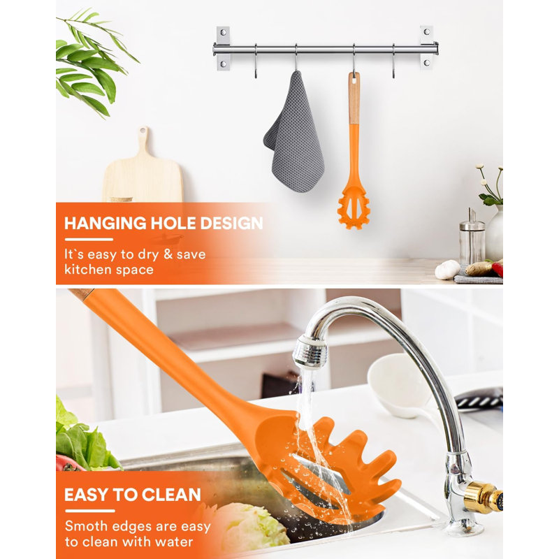 12.8-Inch Orange Silicone Pasta Fork Server