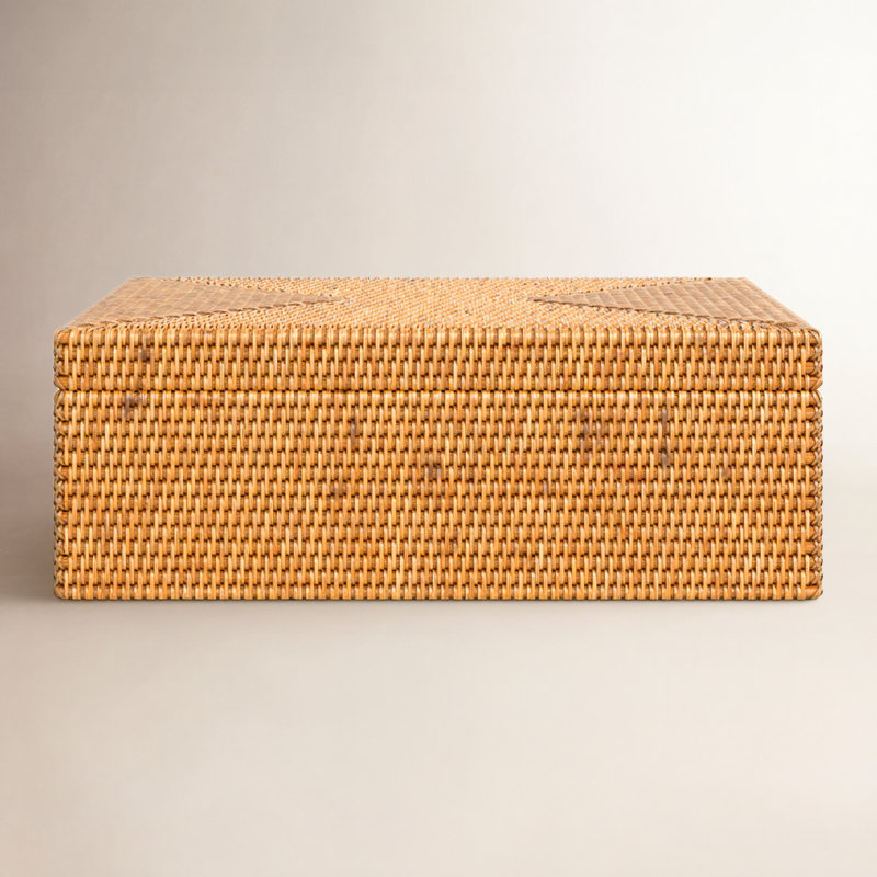 Hand-Woven Rattan Rectangular Basket, Honey Brown