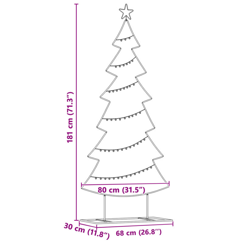 Metal Christmas Tree with Stand Black Steel, 180cm H
