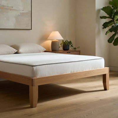 Twin Size Wooden Bed Frame with Solid Wood Slats – Natural Brown Walnut Finish, No Box Spring Needed, Modern Low Profile Platform Base for Twin Mattress
