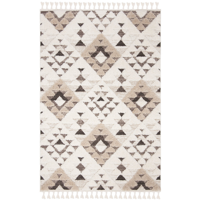 Tapis performance à poil long à pampilles à motif marocain, Tapis de couloir 2 pi 3 po x 6 pi