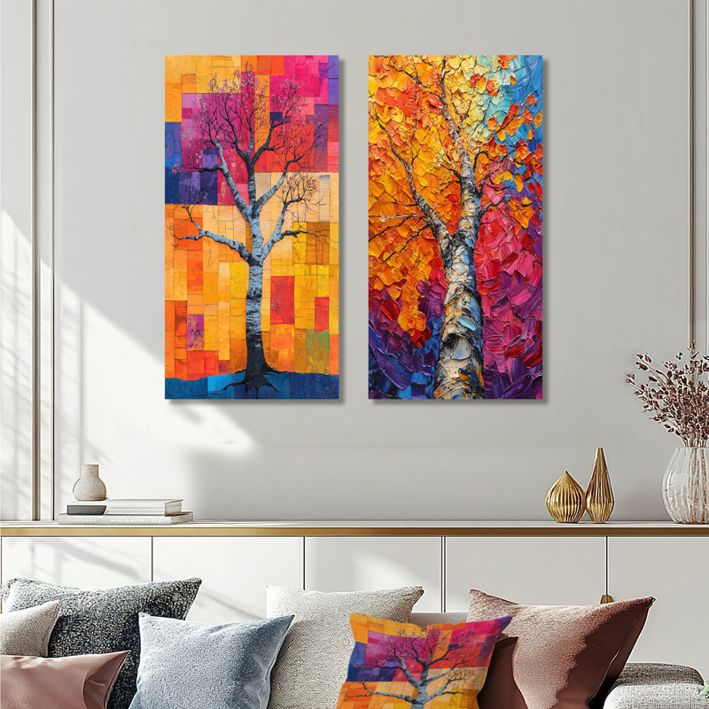 Ensemble de 2 pièces d'art jaune et jaune Basswood Tree I - Tree, H 28 po x l 24 po, Toile tendue