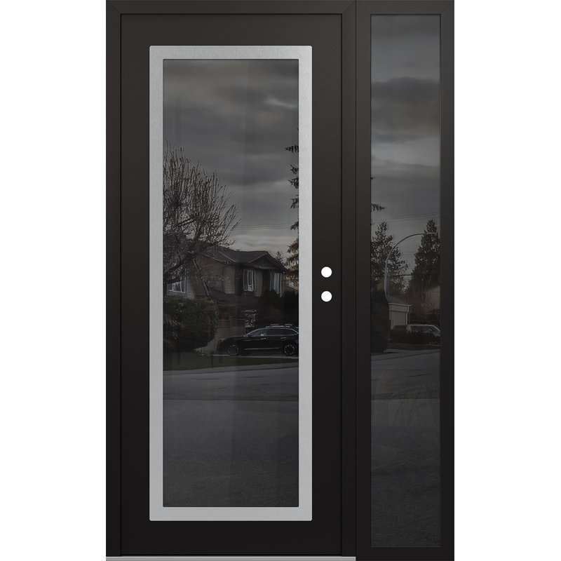 Clé gauche 48 po X 80 po Panneau en acier argenté et verre transparent noir et noir avec porte d'entrée avant en verre transparent Sidelite