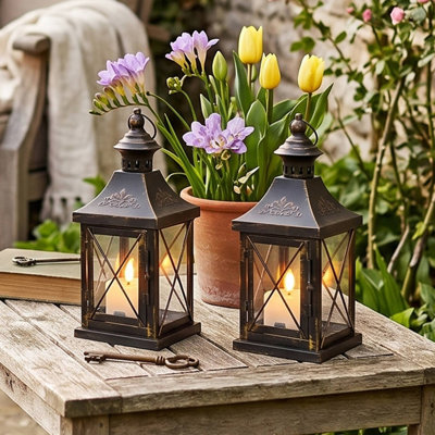 Set of 2 Decorative Candle Holder 27cm High Metal Hanging Lantern