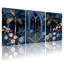 Plantes et fleurs, arche gothique bleue avec accents dorés et motifs floraux, ensemble de 3 impressions sur toile-593042412
