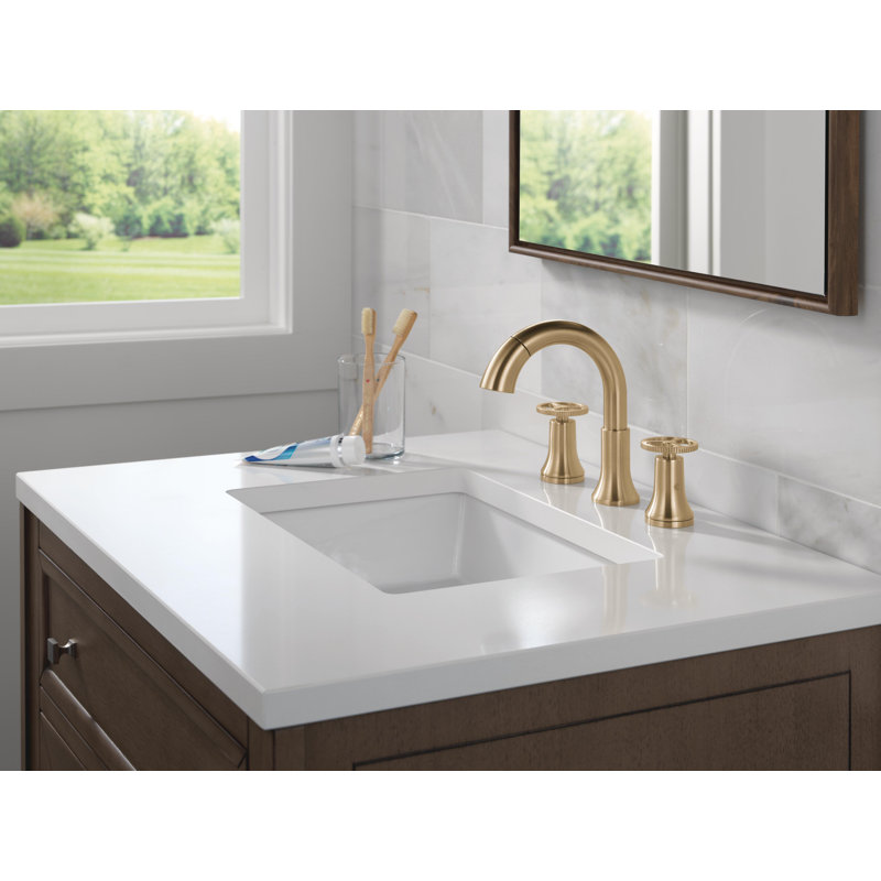 Trinsic 3-Hole Widespread Pull Out Sprayer Bathroom Faucet, 2-Handle Bathroom Sink Faucet, Champagne Bronze