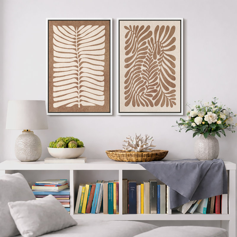 Abstrait botanique ", feuilles brunes délavées, œuvres d'art murales rétro bohème classique, impression sur toile encadrée giclée 2 pièces" 16 x 24 x 2 pièces, 24 x 36 x 2 pièces