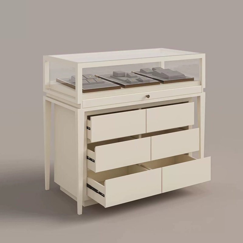 Armoire de rangement pour bijoux en bois manufacturé noir avec compartiments de rangement de style tiroir, Crème