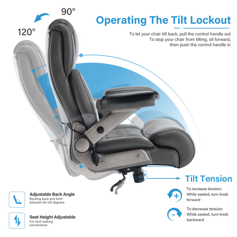Big And Tall Ergonomic Executive Office Chair Adjustable Leather Home Office Chair, Gray