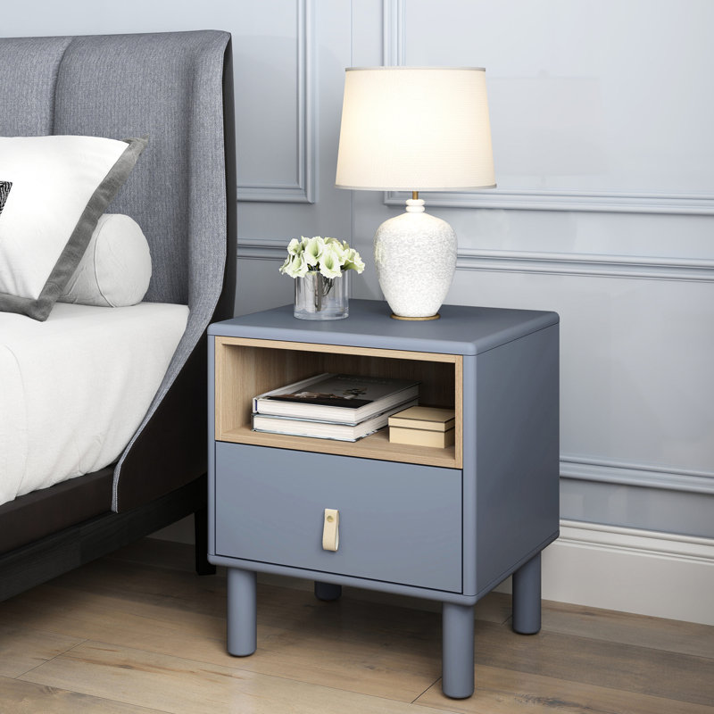Commode de chevet bleue avec tiroir pratique et tablette - Rangement organisé, Bleu