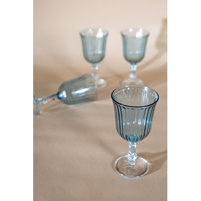 Elegant Blue Wine Glass Set (4 Pieces), 3.2 x 3.2 x 6.3 inches | 100% Glass, 8.1 fl oz Capacity | Hand Wash Recommended for Longevity | Perfect for Entertaining & Special Occasions, Stylish & Durable Design