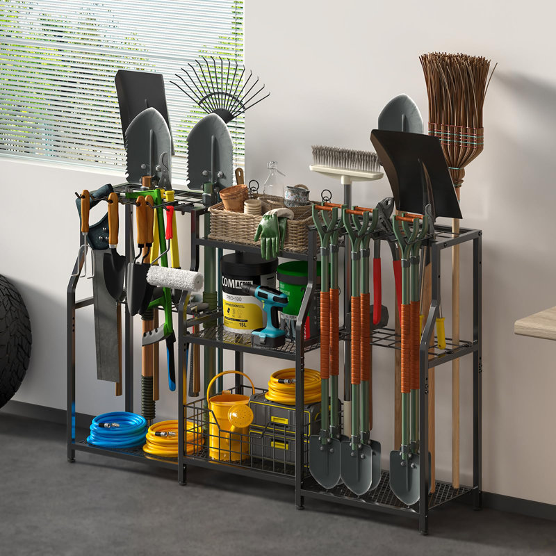 Garden Tool Organizer, Heavy Duty Yard Tool Tower Rack For Garage Organization And Storage, 3 Tier Utility Garden Tool Rack