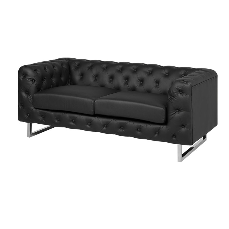 Mellal 2 Seater Faux Leather Sofa, Black