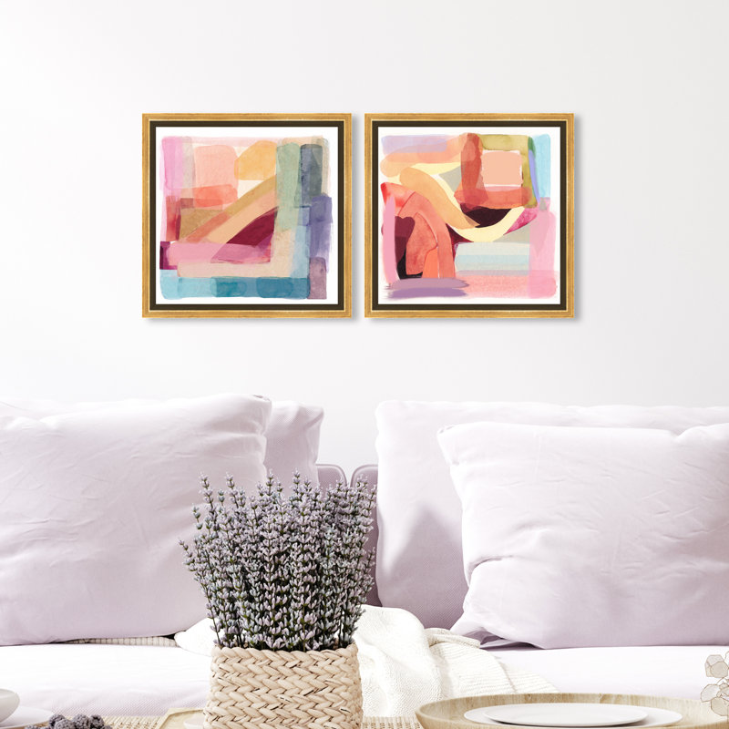 «Abstract Tone», ensemble de 2 impressions, Toile avec cadre doré, H 24 po x l 24 po