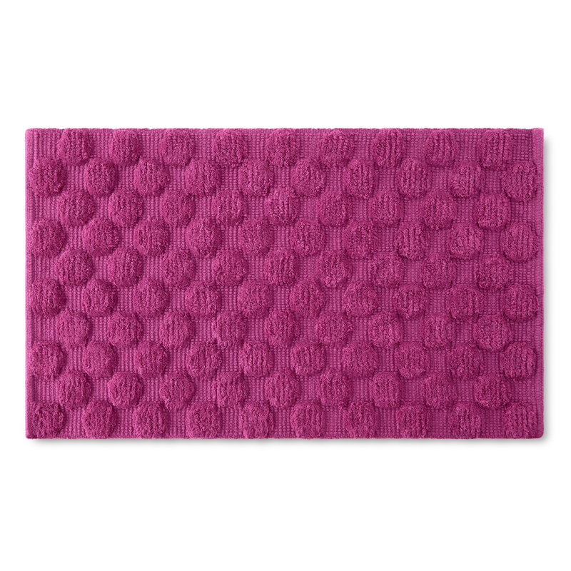 kate spade new york Dotted Woven Bath Rug, 21 in x 34 in, 100% Cotton Quick Dry French Navy Bath Mat, Pink, 34" L x 21" W