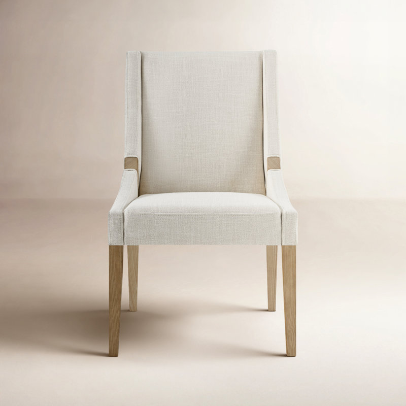 Arnell Annie Upholstered Dining Chair, Natural Wood, Effie Linen Performance Linen