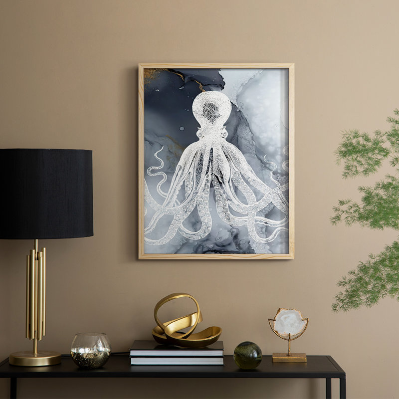 «Octopus Ink I», reproduction encadrée - bois massif, H 21 po x l 17 po