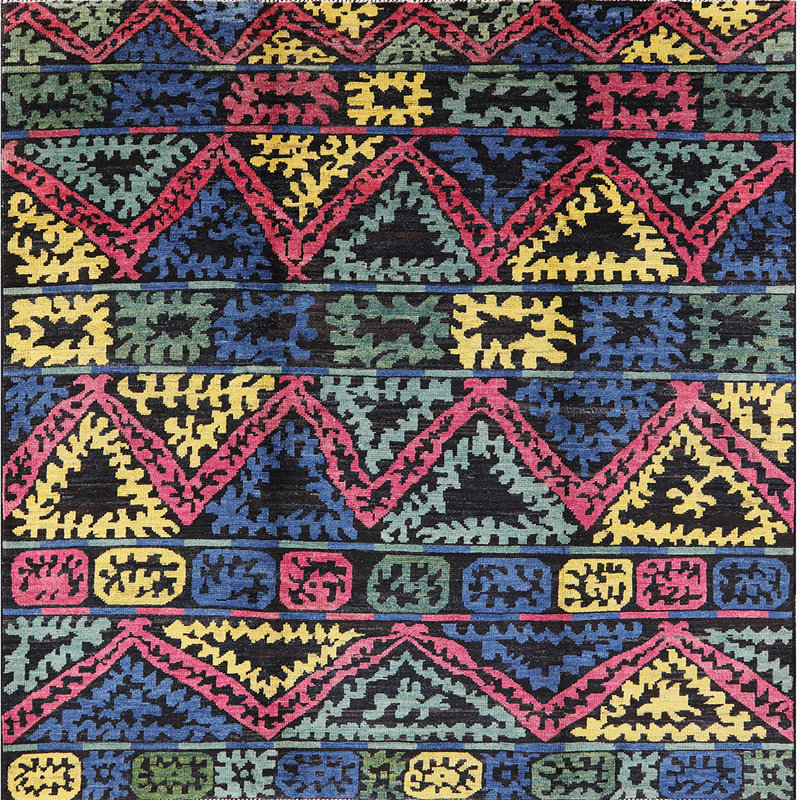Tapis oriental bleu, Carré 7 pi