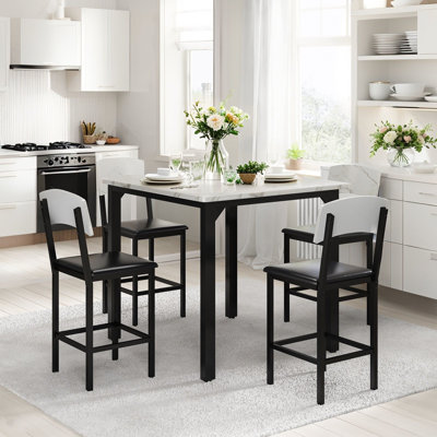 5-piece Dining Room Table And Chairs Set For 4, Modern Dining Table Set With Wood Table & Metal Frame, Space-saving Kitchen Dining Table Set With 4 Pu Leather Chairs For Apartment, Dining Room, Kitchen