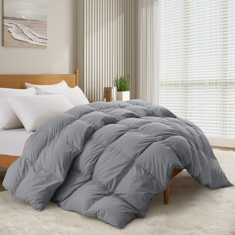 Heavyweight White Goose Down Feather Fiber Duvet Insert Winter Comforter, California King, Dark Gray