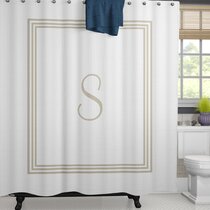 Light Beige and White Classic Square Monogram Shower Curtain, Zazzle