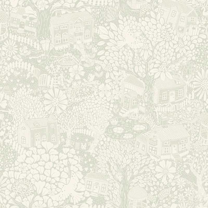 Rumill Bygga Bo Scaninavian Villiage Flowers 10.05m x 53cm Wallpaper Roll, Light Green