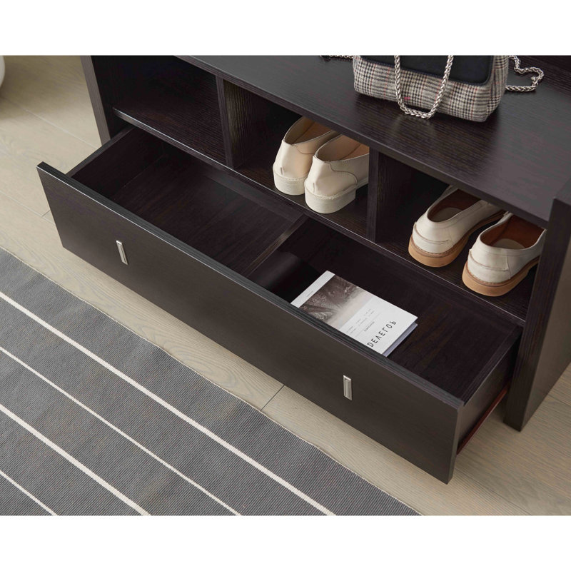 Banc d'entrée pour chaussures avec trois tablettes et un tiroir de rangement, Espresso