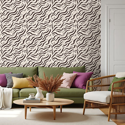 Peel and Stick Wallpaper Contact Paper seamless black zebra tiger stripes for print beige Self Adhesive and Removable 17.7in x 118in(45x300cm)