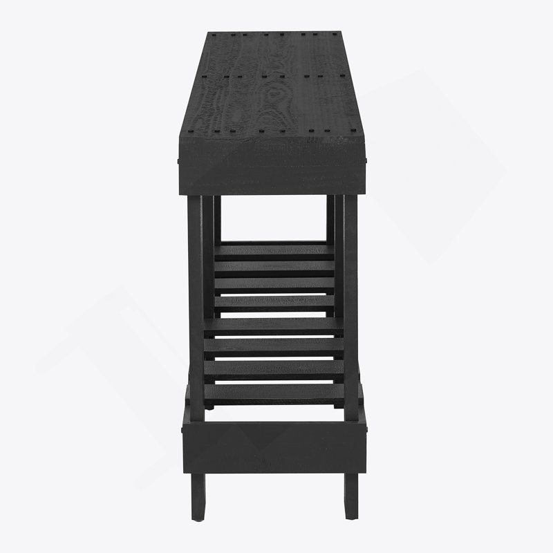 Vintage Entryway Table Crafted From Solid Cedar Wood, Featuring Natural Grain, Reinforced Legs, Rivet Decor, And Storage Shelf