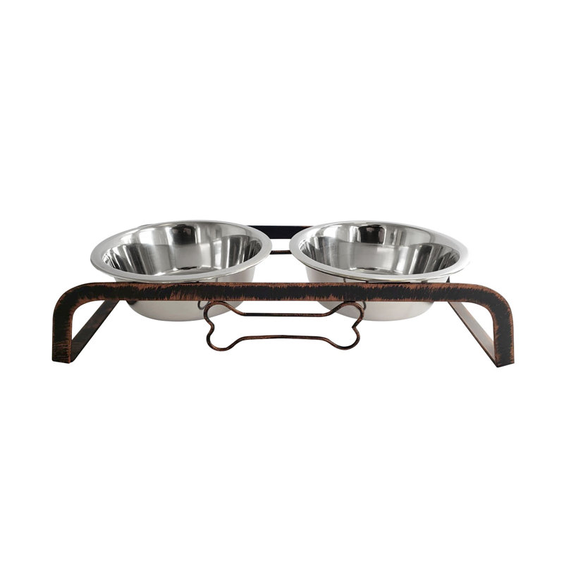 Rustic Copper Elevated Dog Feeder with Stainless Steel Bowls