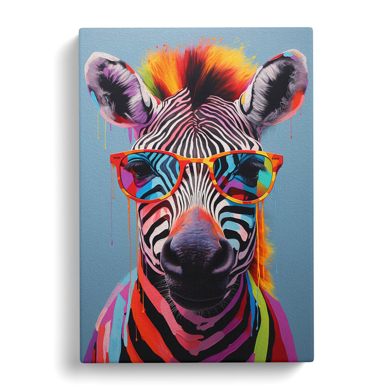 Zebra With Glasses - No Frame Print, 60cm H x 40cm W x 3cm D