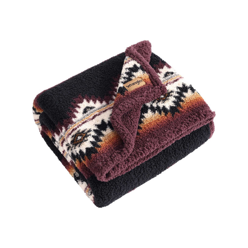 Wrangler Mountain Fog Sherpa Brown Throw Blanket, Brown Geometric