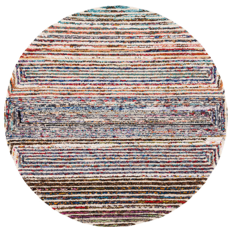 Nantucket Hand Tufted Wool/Cotton Geometric Rug in Brown/Pink/Blue, Round 4'
