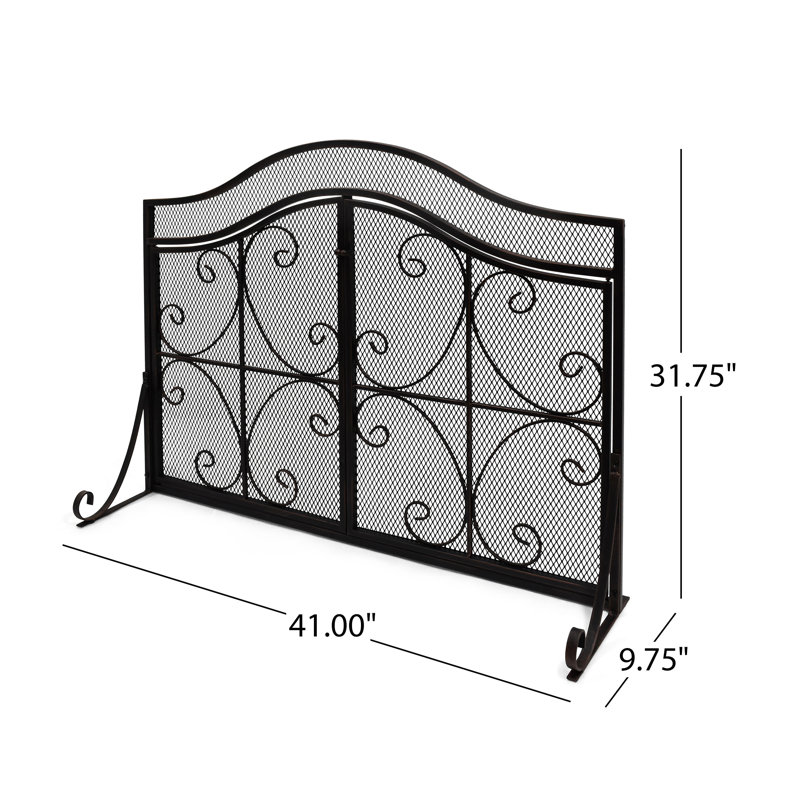 32" H X 41" W Iron Fireplace Screen with Mesh Netting Decorative Guard Cover for Living Room