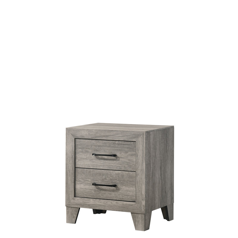 Armoire de chevet contemporaine rustique gris avec deux tiroirs et finition grain de bois pour la chambre à coucher, largeur de 15,9 po, profondeur de 21,6 po