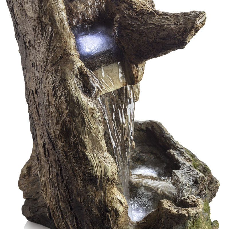 Fontaine de sol incurvée courbée extérieure à plancher à bûches, 41 po avec lumières DEL, H 41 po x l 19 po x P 30 po